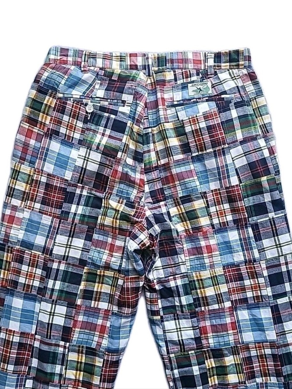Castaway Nantucket Island Pants Mens 34 Multicolor Madras Plaid Patchwork Cotton - Picture 6 of 13